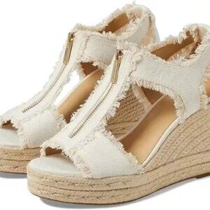 Michael Kors Women's Berkley Mid-Heel Wedge Sandal: Frayed Optical White ~NIB~